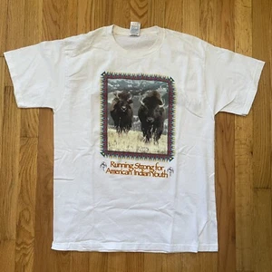 Vintage Running Strong For American Indian Youth Buffalo Graphic T-Shirt Size L - Picture 1 of 4