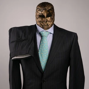 NWT $3150 PATRICK HELLMANN Wool Striped Peak Lapel Suit Blue 40US/50IT SHORT - Picture 1 of 23