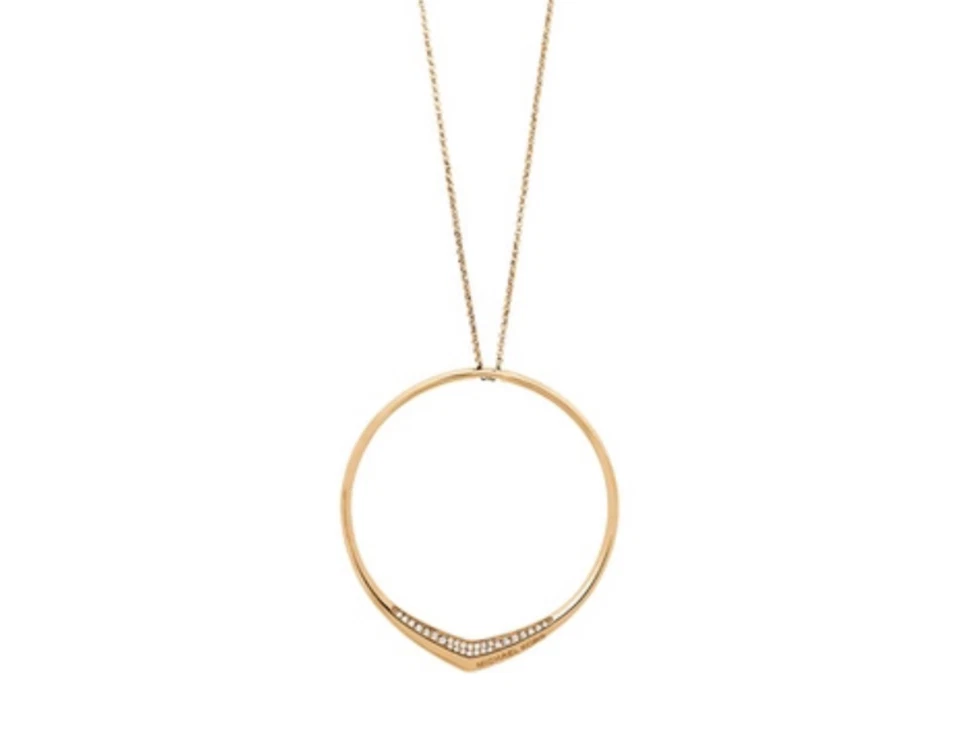 Michael Kors Mkj6424 710 Women's Gold Tone Knife Pave Circle Pendant Necklace