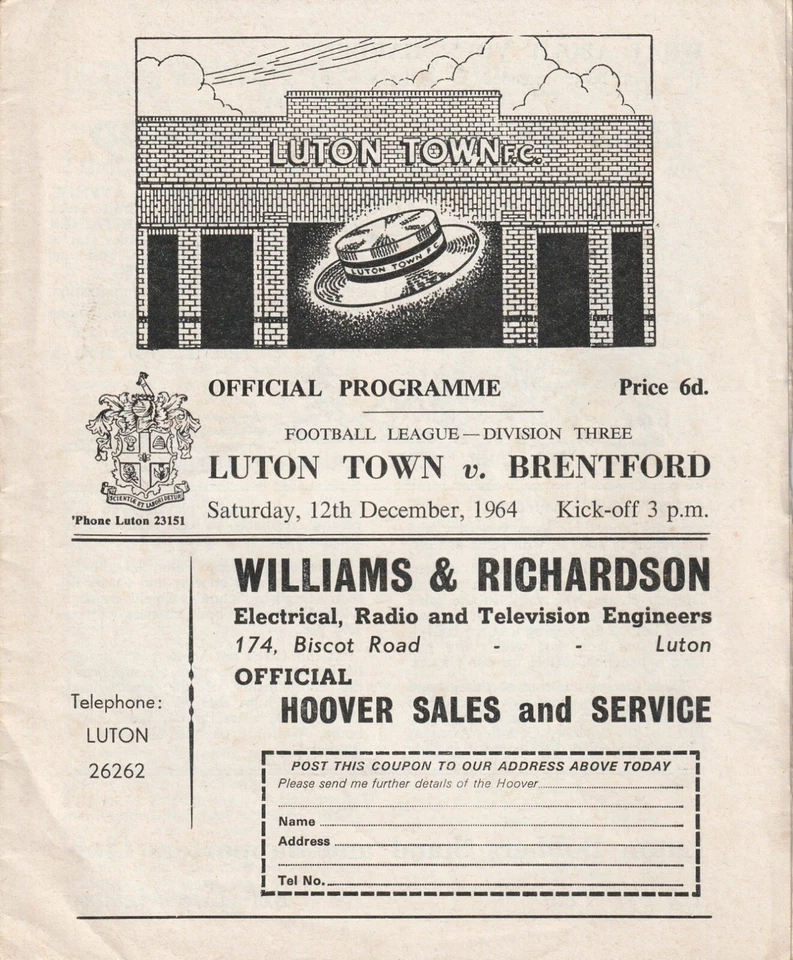 LUTON v BRENTFORD 1964/65 DIVISION 3 - Image 1 of 1