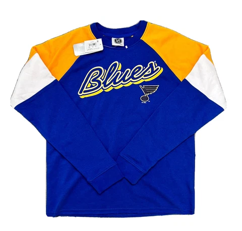 NHL St. Louis Blue Sweater Women's Size (4/6), Blue and Yellow Raw Hem Cover