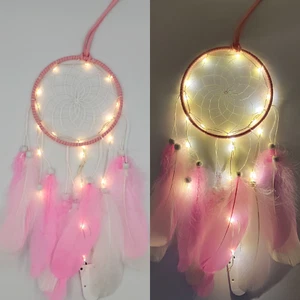 Pink Dream Catcher Wall Hanging Handmade LED Light Home Feather Decor Car Gift - Picture 1 of 6