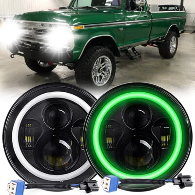 Fit Ford Fairlane Falcon Green 7" Round Projector Sealed Beam Led Headlights - Image 1 of 4
