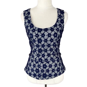 Review Womens Top 8 Navy Floral Lace Sleeveless Peplum Blouse Top Corporate Work - Bild 1 von 9