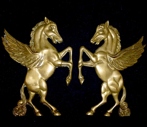 STUNNING PAIR FRENCH BRONZE/BRASS DECORS MOUNTS PEDIMENTS WINGED HORSES PEGASUS Cover