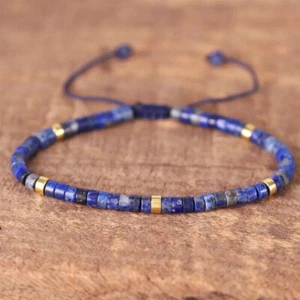 Bracciale delicato pietra lapislazzuli naturale pietre preziose blu braccialetto intrecciato NUOVO - Foto 1 di 3
