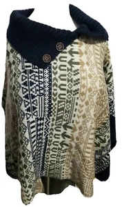 Vintage Cape Poncho Tribal Design Azteken braun/grün/schwarz/hellbraun ONE SIZE Boho - Bild 1 von 6
