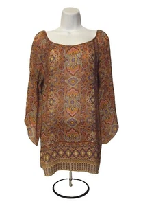 TACERA Ladies S, Geo Paisley Split Bell Sleeve Shift Dress, Multicolor. C-1 - Picture 1 of 8