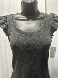 SO Juniors Small Black Gray Tank Top Brand New With Tags Super Soft Ruffle - Picture 1 of 3