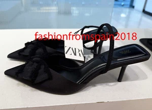 ZARA NEW WOMAN SLING BACK BOW HEELS SHOES BLACK 35-42 2226/510/800 - Picture 1 of 3