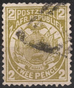 #126 SG178 1887 2 d TRANSVAAL Wagon with One Shaft Coat of Arms 1885 , used - Picture 1 of 2