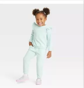 Toddler Girls' 3T Reverse Fleece Top & Jogger Set - Cat & Jack™ Green - Picture 1 of 8