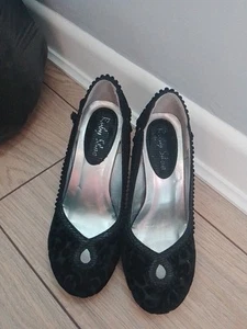 Zapatos de Corte Ruby Shoo Tela Jacquard Negro Tacón Alto Talla 4 - Imagen 1 de 4