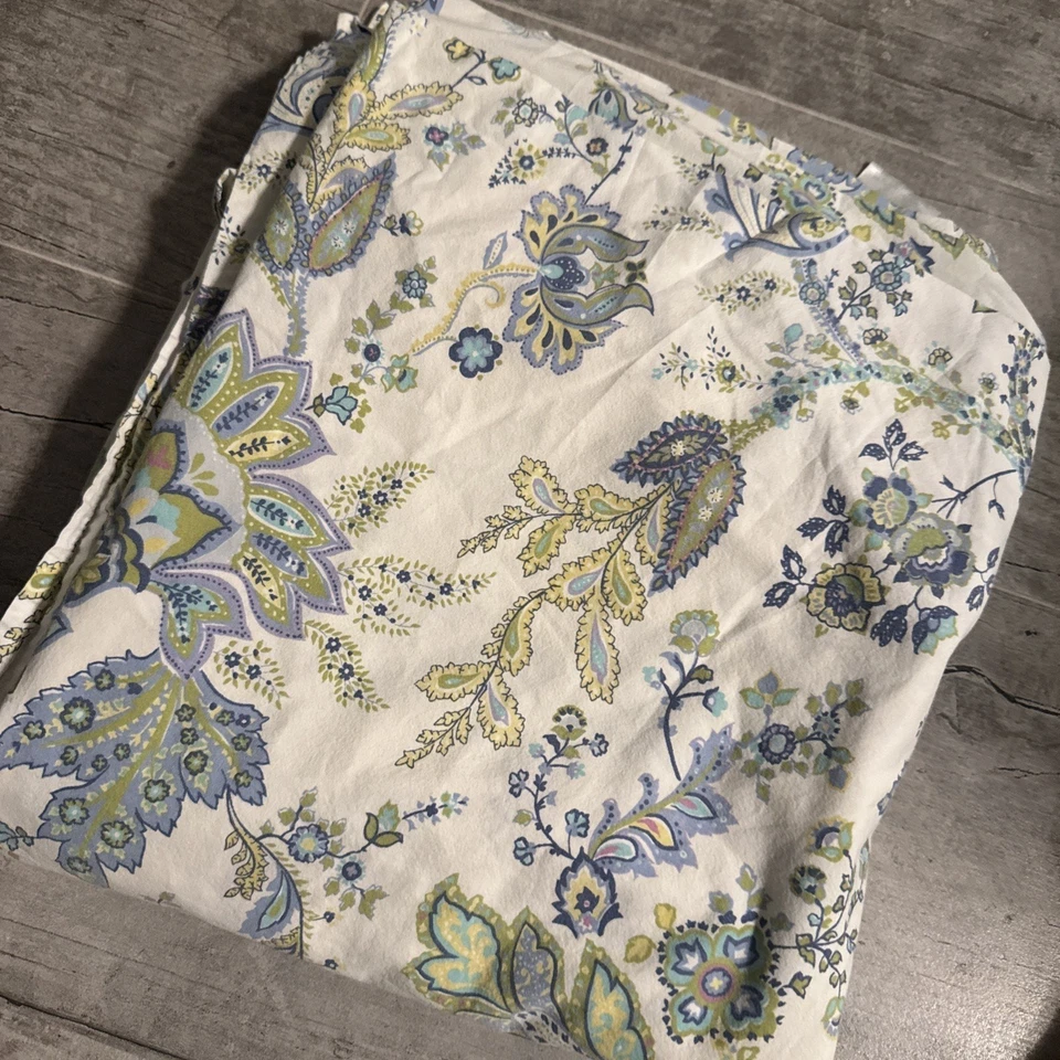 Sábana plana Pottery Barn talla Queen. Azul Verde Floral 100% Algodón Foto 1 de 4