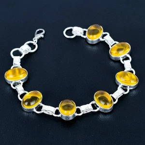 Citrine 925 Silver Handmade Plated Bracelet of 7"-8" - Picture 1 of 3