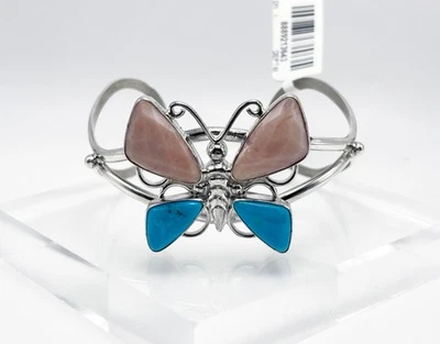 JAY KING 纯银粉色蛋白石和绿松石蝴蝶袖口手链 - 全新带标签 — 第 1/4 张图片