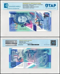 East Caribbean States 10 dólares, 2019 ND, P-57, polímero UNC, autenticado - Imagen 1 de 1