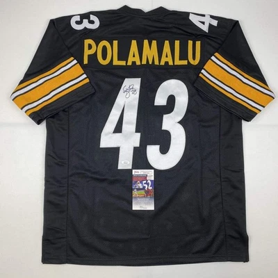 Autographed/Signed TROY POLAMALU Pittsburgh Black Football Jersey JSA COA Auto - Image 1 of 4