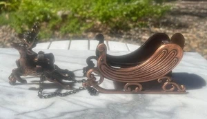 Renna e slitta natalizia vintage rame bronzo metallo - Foto 1 di 5