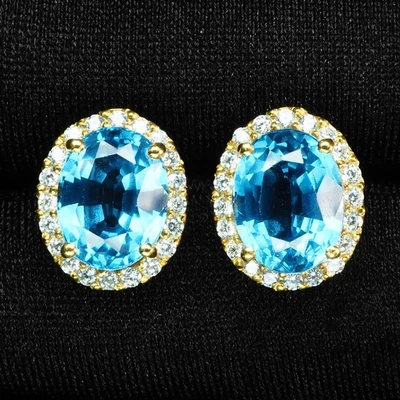 24K золото 925 пробы серьги ручной работы Elysian неоновый синий топаз 4,90 карат - Изображение 1 из 4