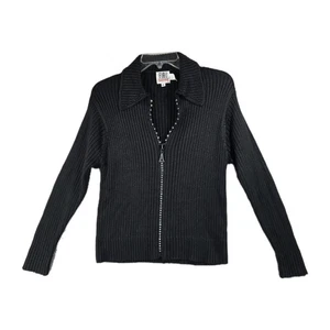 FIA Italia Handloomed Damen Schwarz Strass Reißverschluss Ripp Cardigan Pullover Größe M - Bild 1 von 8