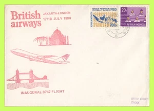 Indonesia 1980 British Airways Jakarta - London Inaugural B747 Flight Cover - Picture 1 of 2