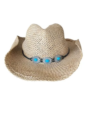 Womens Dorfman Pacific DPC One Size Western Style Straw Faux Turquoise Hat - Image 1 of 4