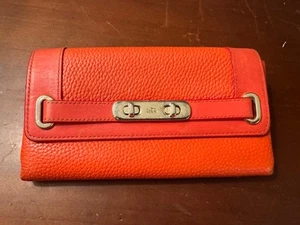 Coach Pebbled Leather Swagger Turnlock Wallet, Coral #53028 - Picture 1 of 10