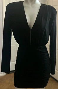 ANINE BING Mini Abito Manica Lunga Whitney Nero Maglia Elasticizzata Taglia XS Chic Carino - Foto 1 di 10