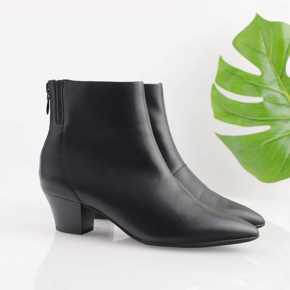 Clarks Mujeres Botas Teresa Talla 8 M Negro Cuero Botines Tacón Bajo Punta Foto 1 de 4
