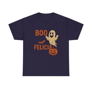 'Boo Felicia' Unisex Heavy Cotton T-Shirt Funny Spooky Halloween Ghost Tee - Picture 1 of 25