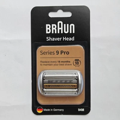 94M Braun Ersatzscherkopf für Series 9 & 9 Pro Rasierer, Silber/Gold, original