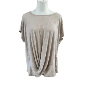 Democracy Women's 2X Beige Twist Front Short Sleeve T-Shirt Top Blouse - Picture 1 of 6