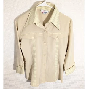Vintage Kliman Disco Hemd Herren 70er beige gestreift breiter Kragen Kostüm klein - Bild 1 von 3