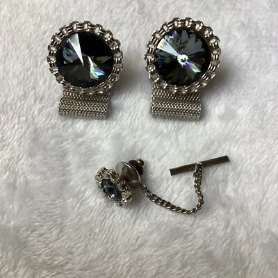 Gemelos vintage de vidrio raviolis azul Dante y tono plateado con tachuela Foto 1 de 4