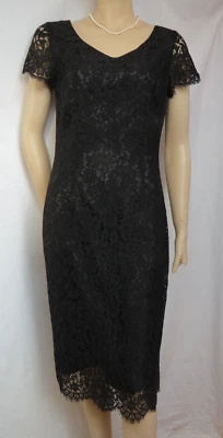 Laura Ashley Dress 36 Black Lace Wedding Party Cocktail Vintage 90s - Image 1 of 4