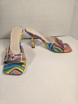 Zapatos de salón de moda europea de verano con puntera abierta multicolor remolino para mujer talla 4,5 Foto 1 de 4