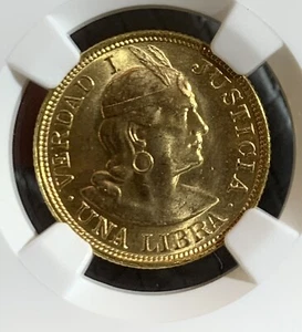 BETTER DATE 1917 Peru ONE LIBRA Gold Coin NGC MS65 - Picture 1 of 3