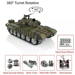 US Stock Henglong 1/16 RC RTR Tank T72 360°Turrel 3939 Armor Metal Tracks Wheel - Picture 1 of 12