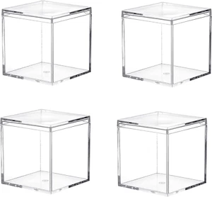 Clear Acrylic Box with Lid,C, 4 Pack Acrylic Plastic Square Cube Small Plastic - Picture 1 of 12