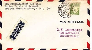 HORTA Correo Aéreo Transatlántico Horta - Faial EE. UU. vía Viaje a Panamericano - Imagen 1 de 1