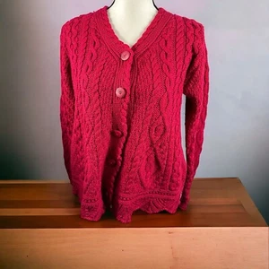 ARAN Crafts Womens Size Medium Cable Knit Cardigan Sweater Merino Wool Ireland - Picture 1 of 18