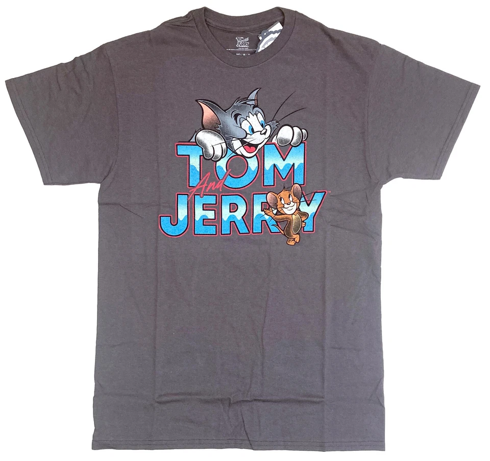 Tom and Jerry Cartoon Men's Charcoal T-Shirt New - Image 1 of 1