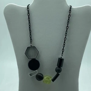 Sora Necklace Black Chain Art Deco Geometric Beads and Metal Pendants - Picture 1 of 8