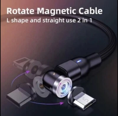 Charging CABLES . 3 in 1 540° Magnetic USB Cable 2.4A For All Devices, 1 Meter - Image 1 of 4