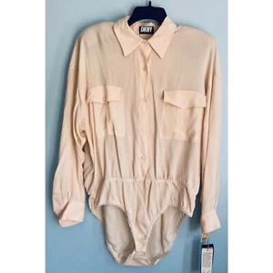 DKNY Bodysuit Blouse Off White 12 NWT 100% Silk - Picture 1 of 8