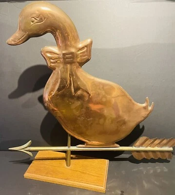 Unique Copper Drake Duck W/ Bow  Weathervane W/ Arrow On Base - Image 1 of 4