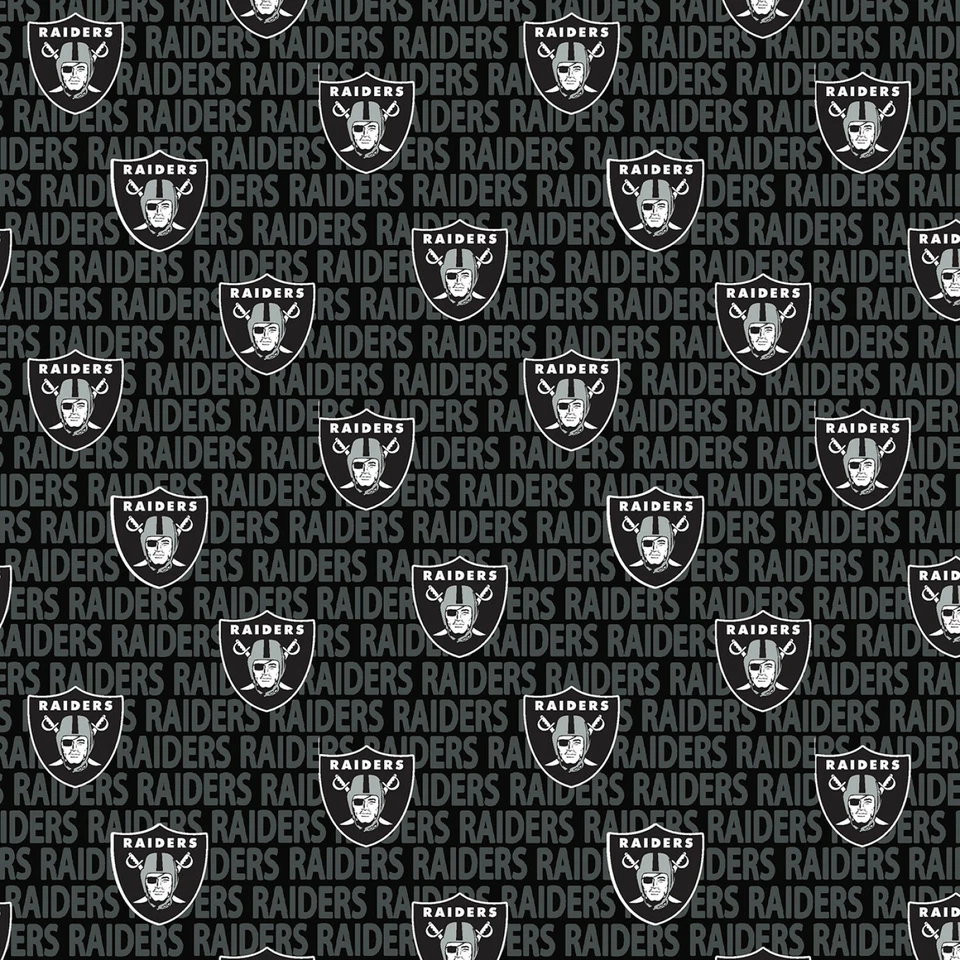 BTHY NFL Oakland Raiders Logo Multi Black Cotton Fabric By The Half Yard 14498 - Image 1 of 1