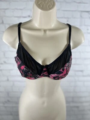 Fredrick's of Hollywood Pink Faux Animal Print Black Mesh Underwire Bra 36C - Image 1 of 4