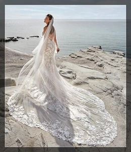 Luxurious Bridal Gown Lace Wedding Dress Bridal dress Custom made Ivory Mermaid - Picture 1 of 11